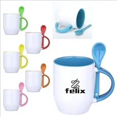Colorful ceramic Mugs with spoon
