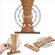 Manual Rotating Wooden Disc Perpetual Desk Calendar