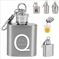 Mini Stainless Steel Hip Flask with Keychain 1 OZ