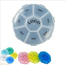 Mini portable round  pill storage box seven days 7 squares