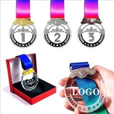 Personalized Crystal Glass Awards Medals With Ribbon