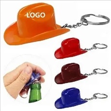 Plastic Cowboy Hat Bottle Opener Keychain